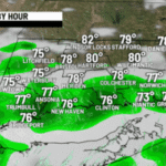 Warm, humid with spotty PM showers mainly in southern areas