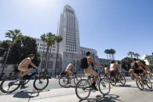 Two shot with BB gun at naked bike ride in downtown L.A.