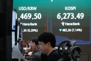 South Korea’s Kospi index sinks more than 10% on heavy selling of chipmaking stocks