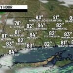 Smoky sunshine and dry trough sunset. Showers and thunderstorms tonight.